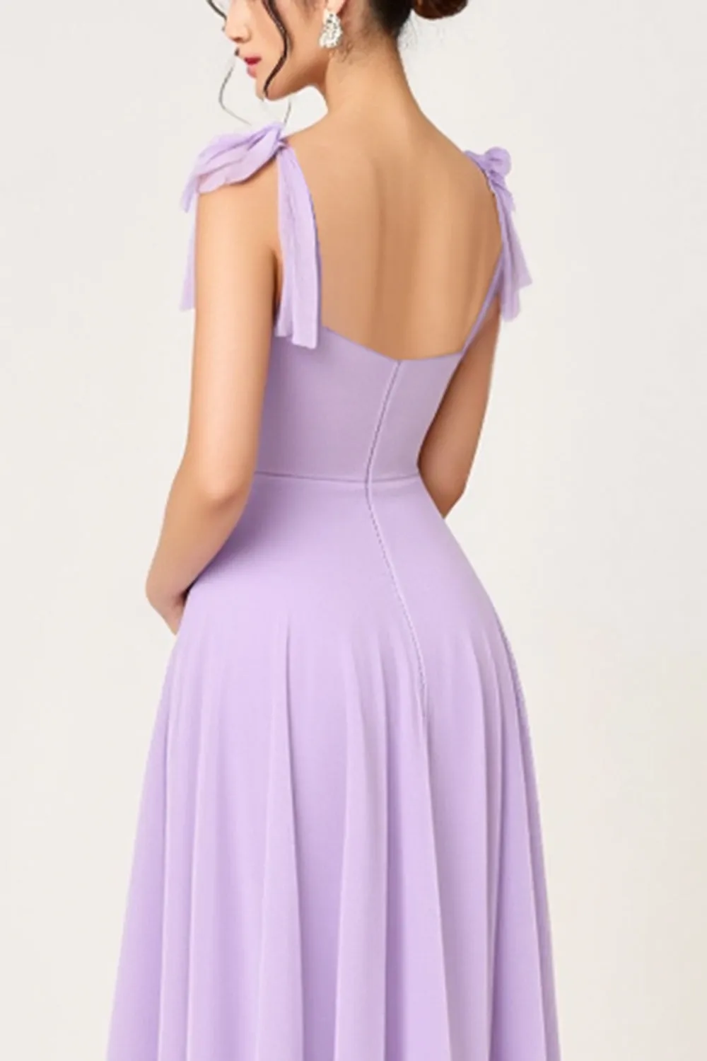 Lilac A Line Long Chiffon Bridesmaid Dress with Slit sold by Zapaka product image thumbnail 4