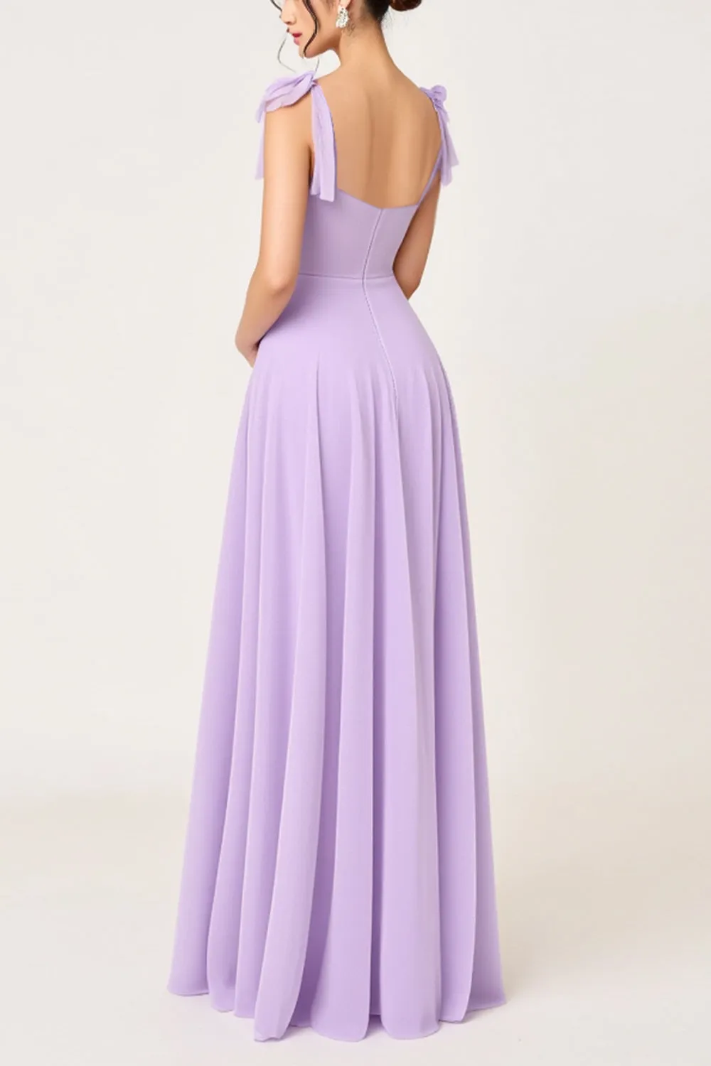 Lilac A Line Long Chiffon Bridesmaid Dress with Slit sold by Zapaka product image thumbnail 2