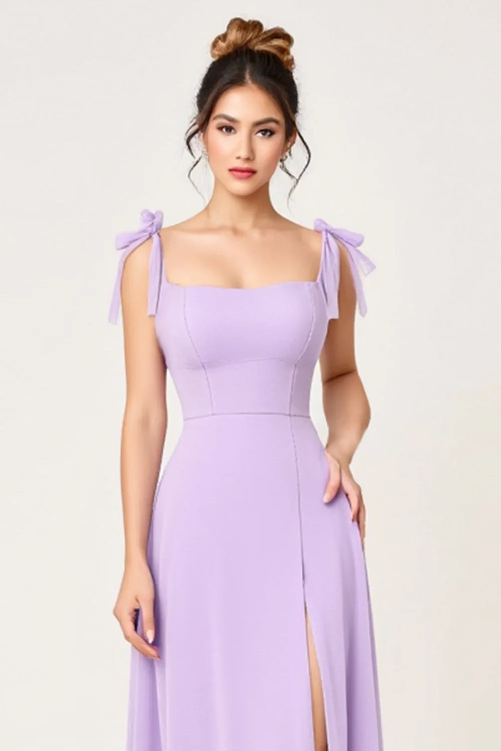Lilac A Line Long Chiffon Bridesmaid Dress with Slit sold by Zapaka product image thumbnail 3