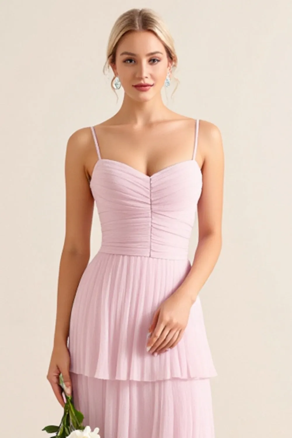 Candy Pink Spaghetti Straps A Line Ruffled Long Bridesmaid Dress sold by Zapaka product image thumbnail 4