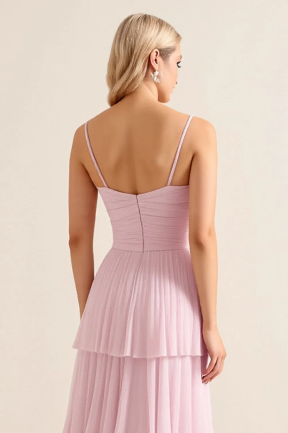Candy Pink Spaghetti Straps A Line Ruffled Long Bridesmaid Dress sold by Zapaka product image thumbnail 5