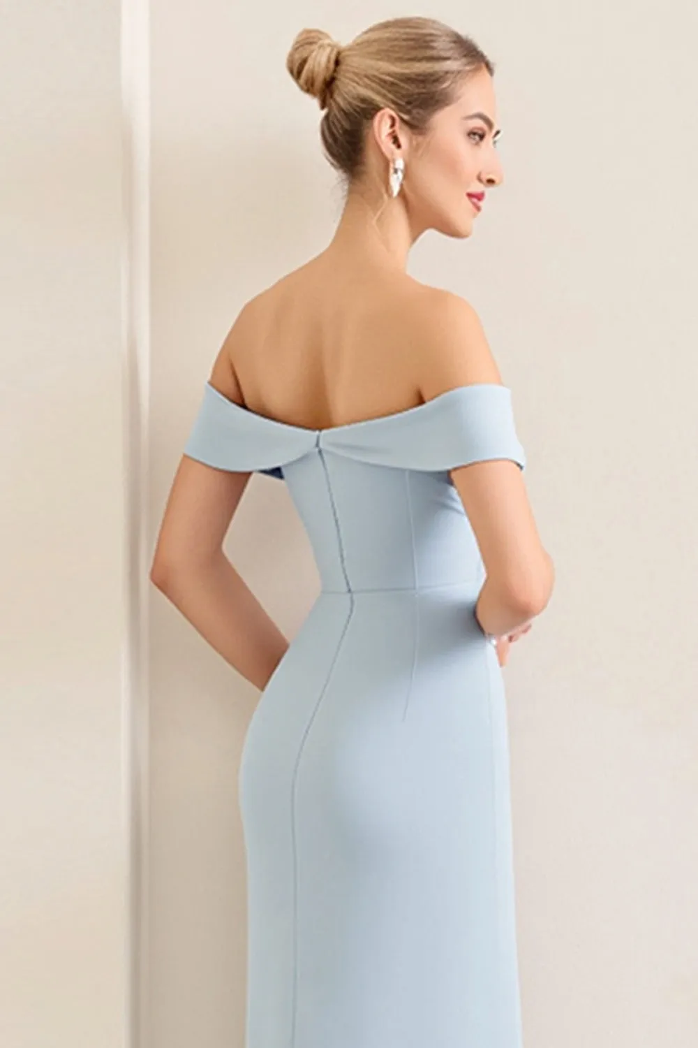 Sky Blue Off The Shoulder Chiffon Long Bridesmaid Dress sold by Zapaka product image thumbnail 4