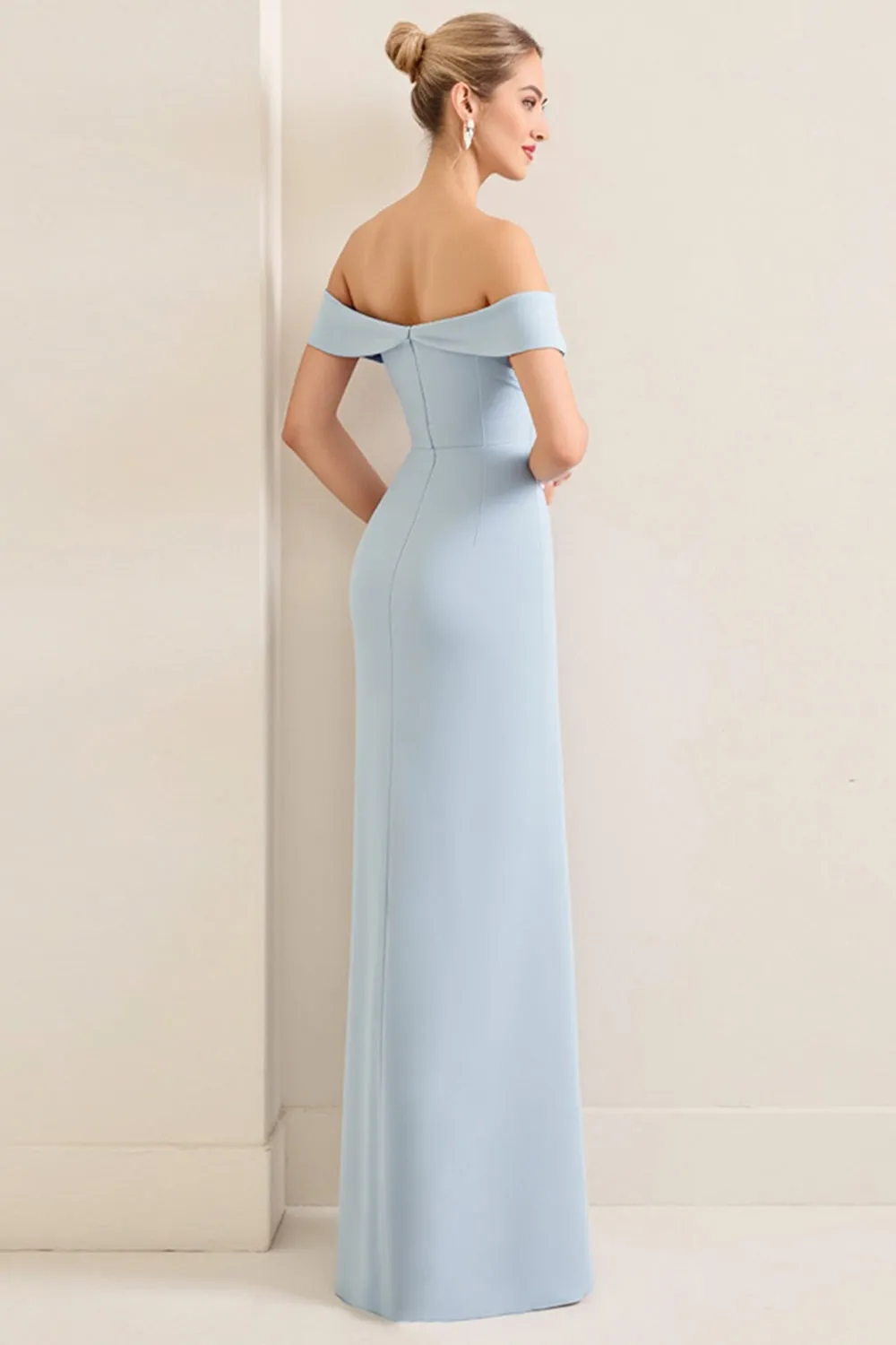 Sky Blue Off The Shoulder Chiffon Long Bridesmaid Dress sold by Zapaka product image thumbnail 2