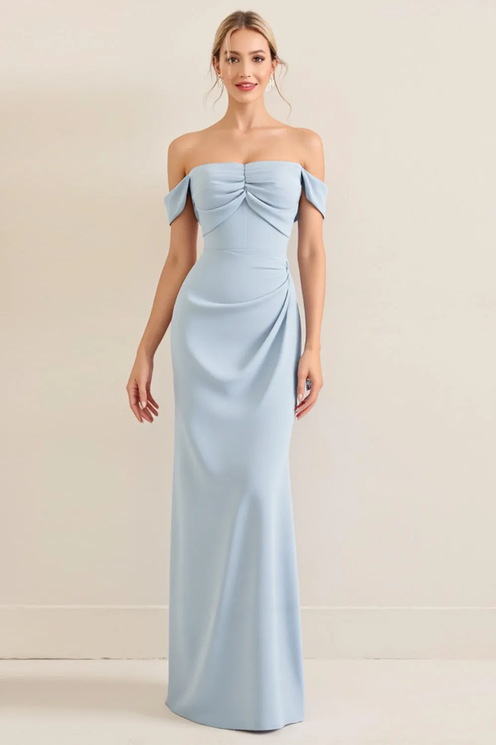 Sky Blue Off The Shoulder Chiffon Long Bridesmaid Dress sold by Zapaka