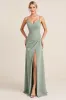 Matcha Sheath Long Spaghetti Straps Bridesmaid Dress with Slit sold by Zapaka