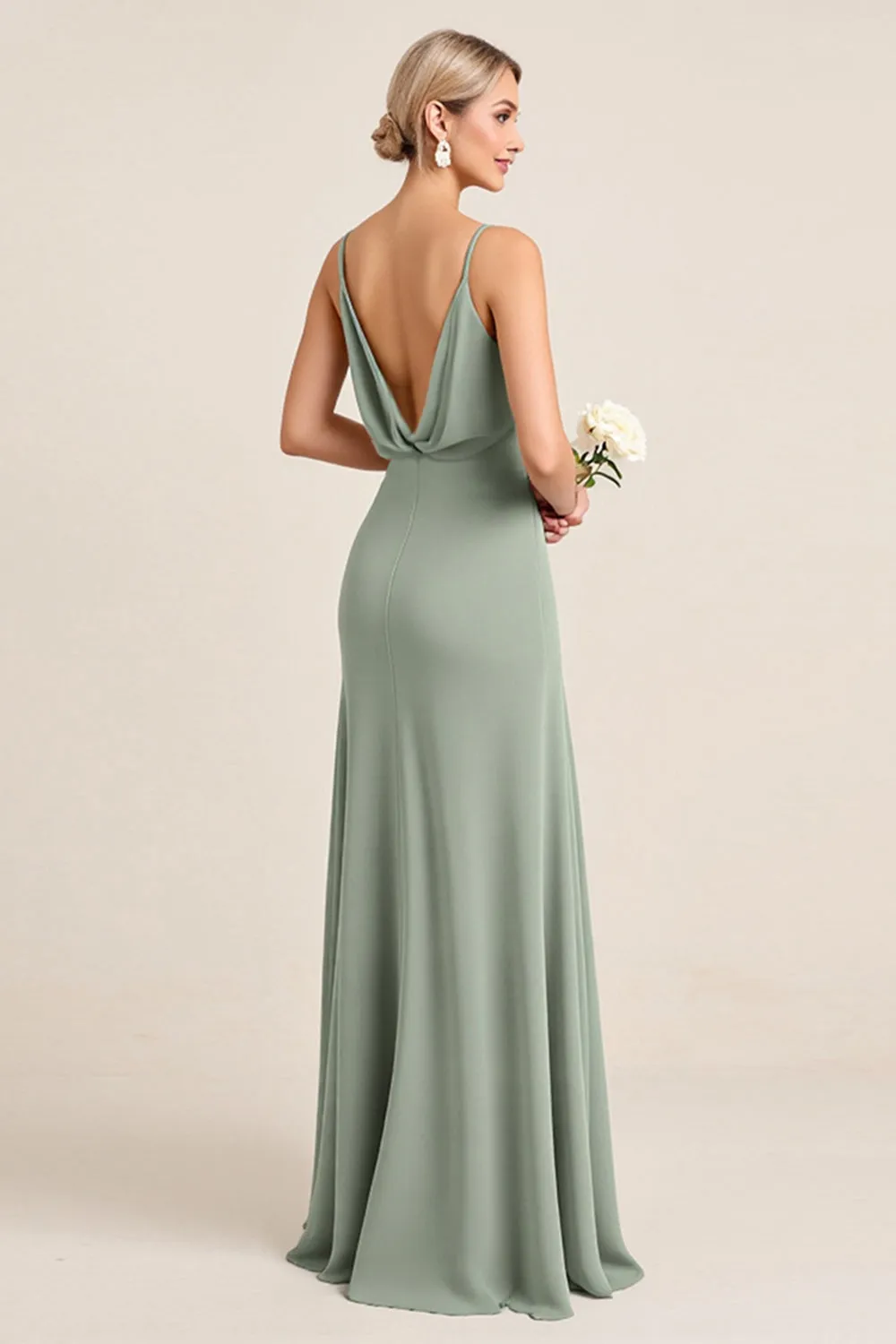 Matcha Sheath Long Spaghetti Straps Bridesmaid Dress with Slit sold by Zapaka product image thumbnail 2