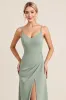 Matcha Sheath Long Spaghetti Straps Bridesmaid Dress with Slit sold by Zapaka
