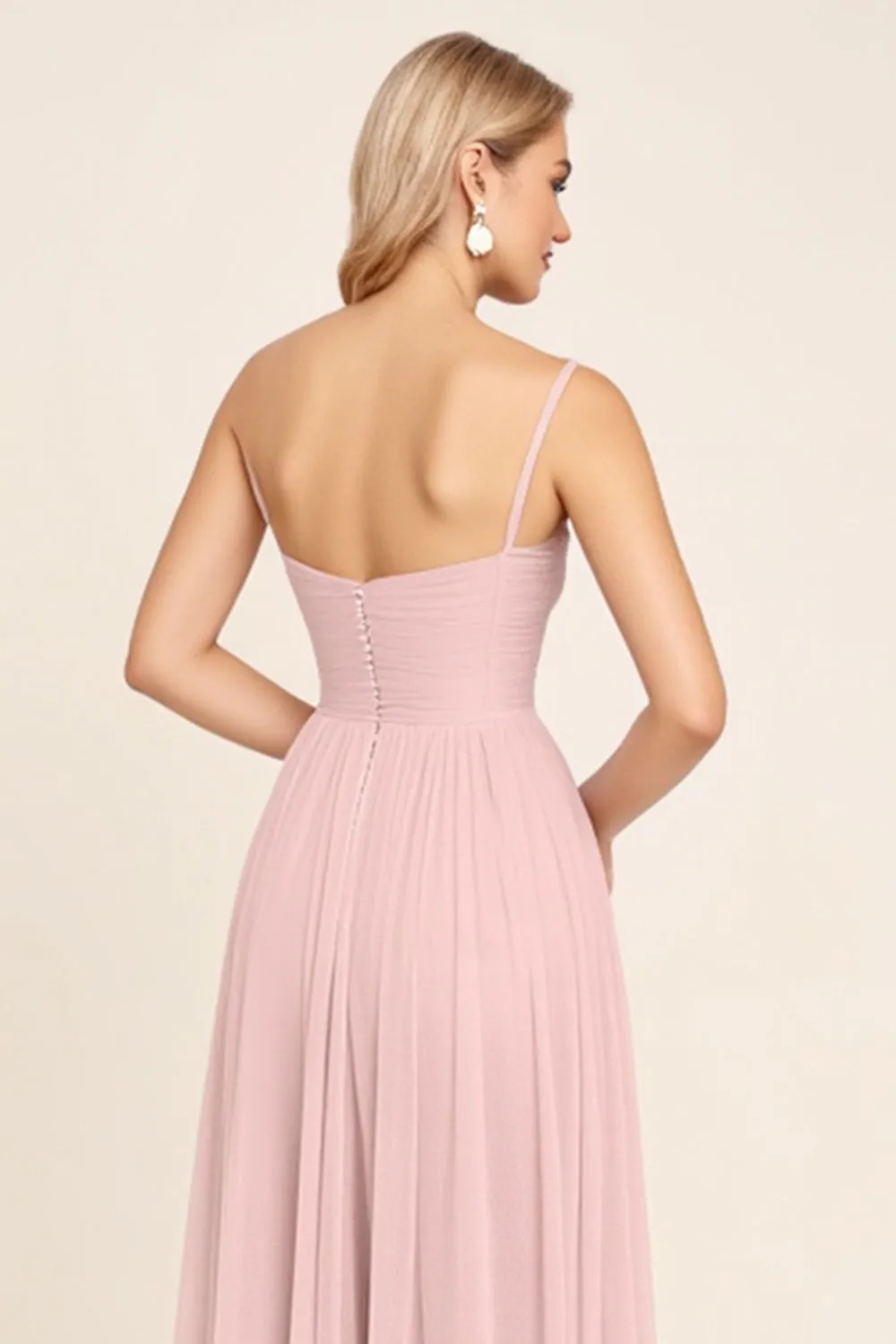 Candy Pink Chiffon A Line Spaghetti Straps Long Bridesmaid Dress sold by Zapaka product image thumbnail 5