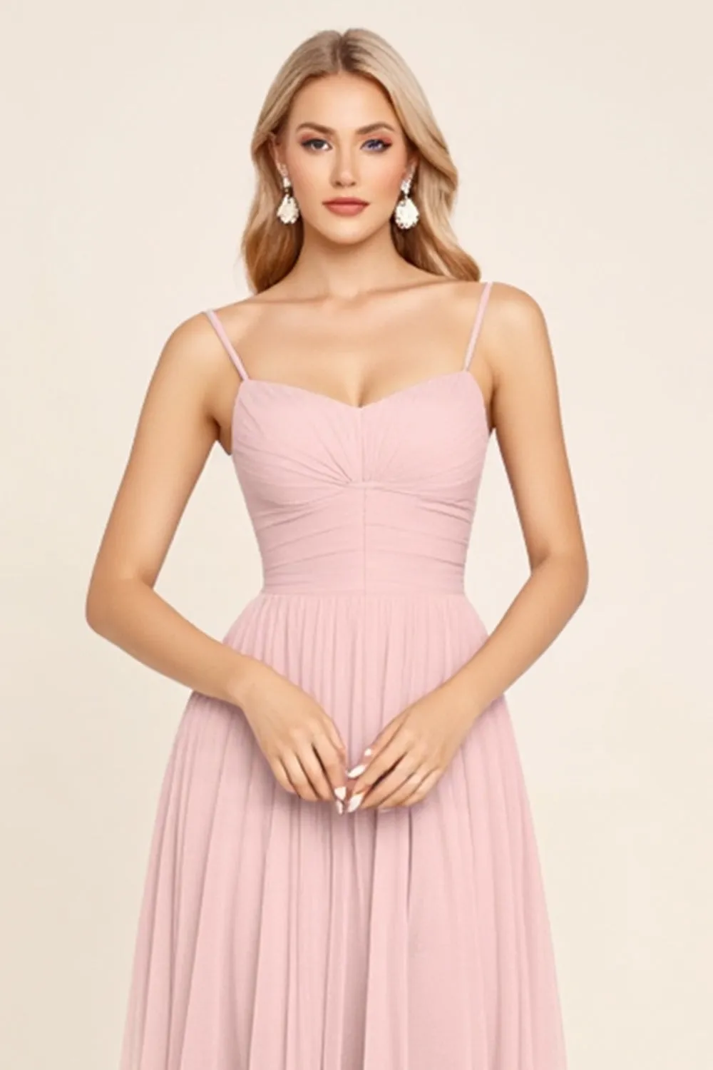Candy Pink Chiffon A Line Spaghetti Straps Long Bridesmaid Dress sold by Zapaka product image thumbnail 4