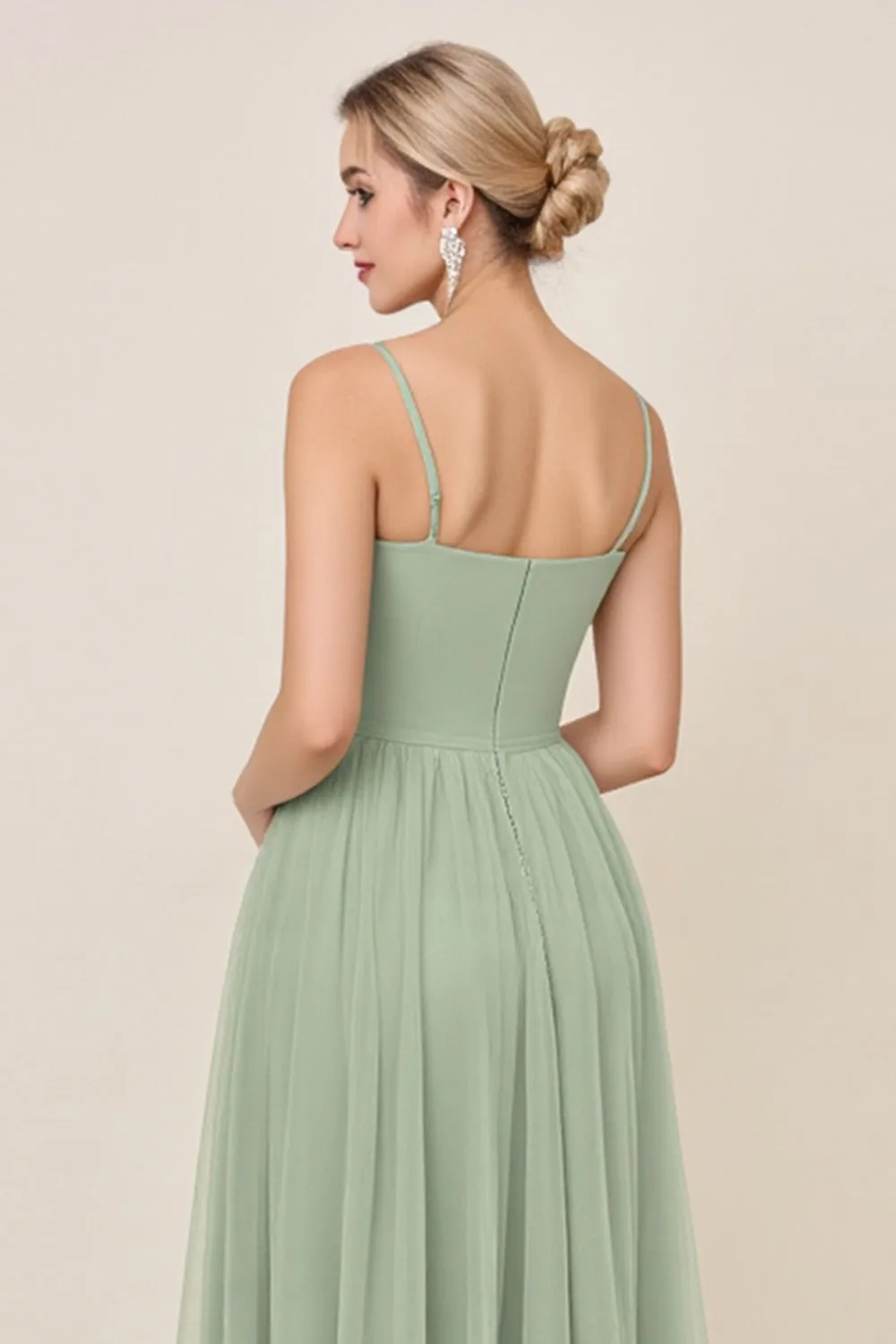 A Line Chiffon Matcha Long Bridesmaid Dress sold by Zapaka product image thumbnail 4