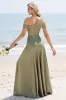 Olive A Line Cold Shoulder Pleated Long Bridesmaid Dress sold by Zapaka