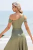 Olive A Line Cold Shoulder Pleated Long Bridesmaid Dress sold by Zapaka
