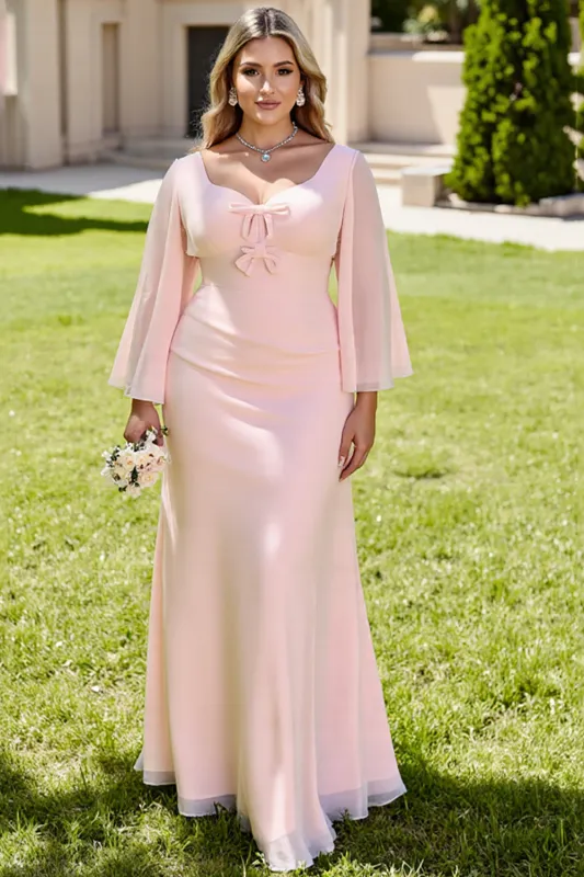 Candy Pink Mermaid Long Sleeves Plus Size Long Bridesmaid Dress sold by Zapaka
