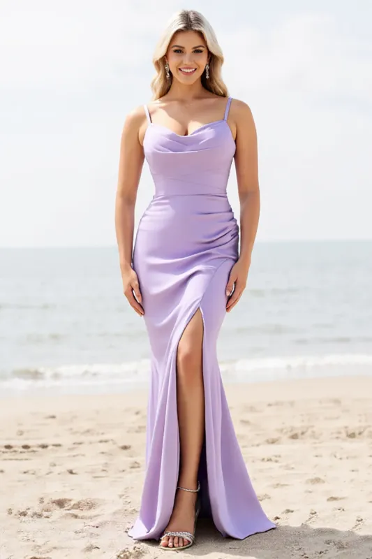 Mermaid Spaghetti Straps Lilac Long Bridesmaid Dress sold by Zapaka