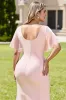 Candy Pink Mermaid Short Sleeves Plus Size Long Bridesmaid Dress sold by Zapaka