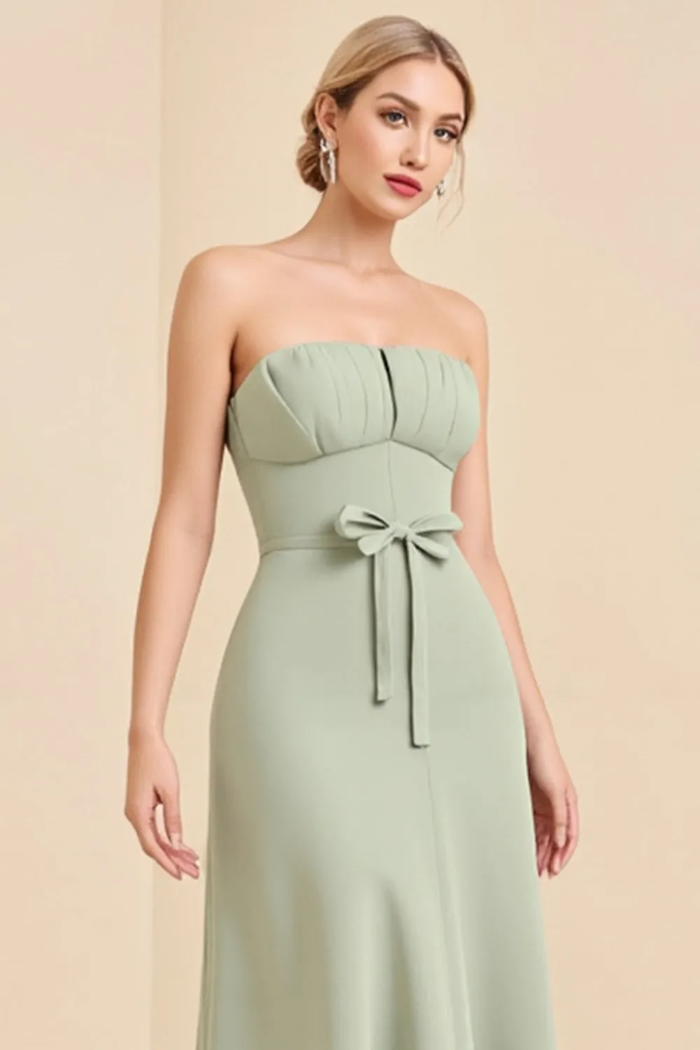 Sage Strapless A Line Chiffon Long Bridesmaid Dress sold by Zapaka product image thumbnail 4