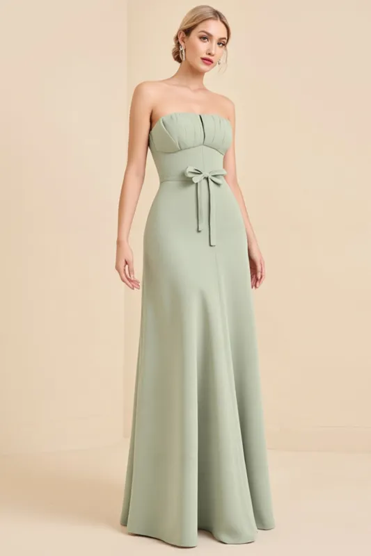 Sage Strapless A Line Chiffon Long Bridesmaid Dress sold by Zapaka