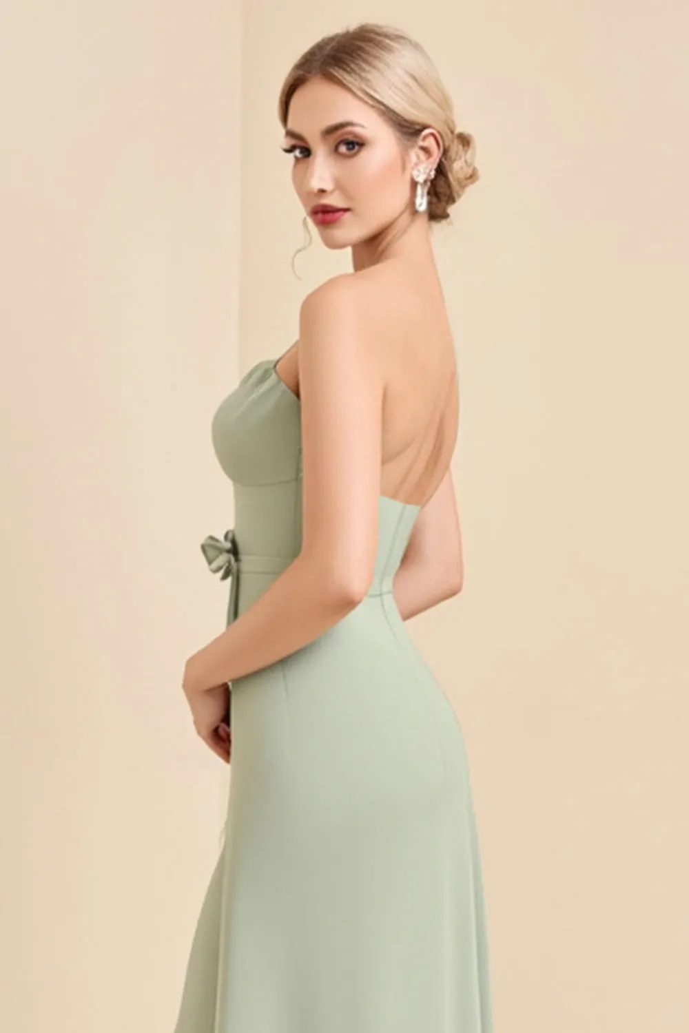 Sage Strapless A Line Chiffon Long Bridesmaid Dress sold by Zapaka product image thumbnail 5