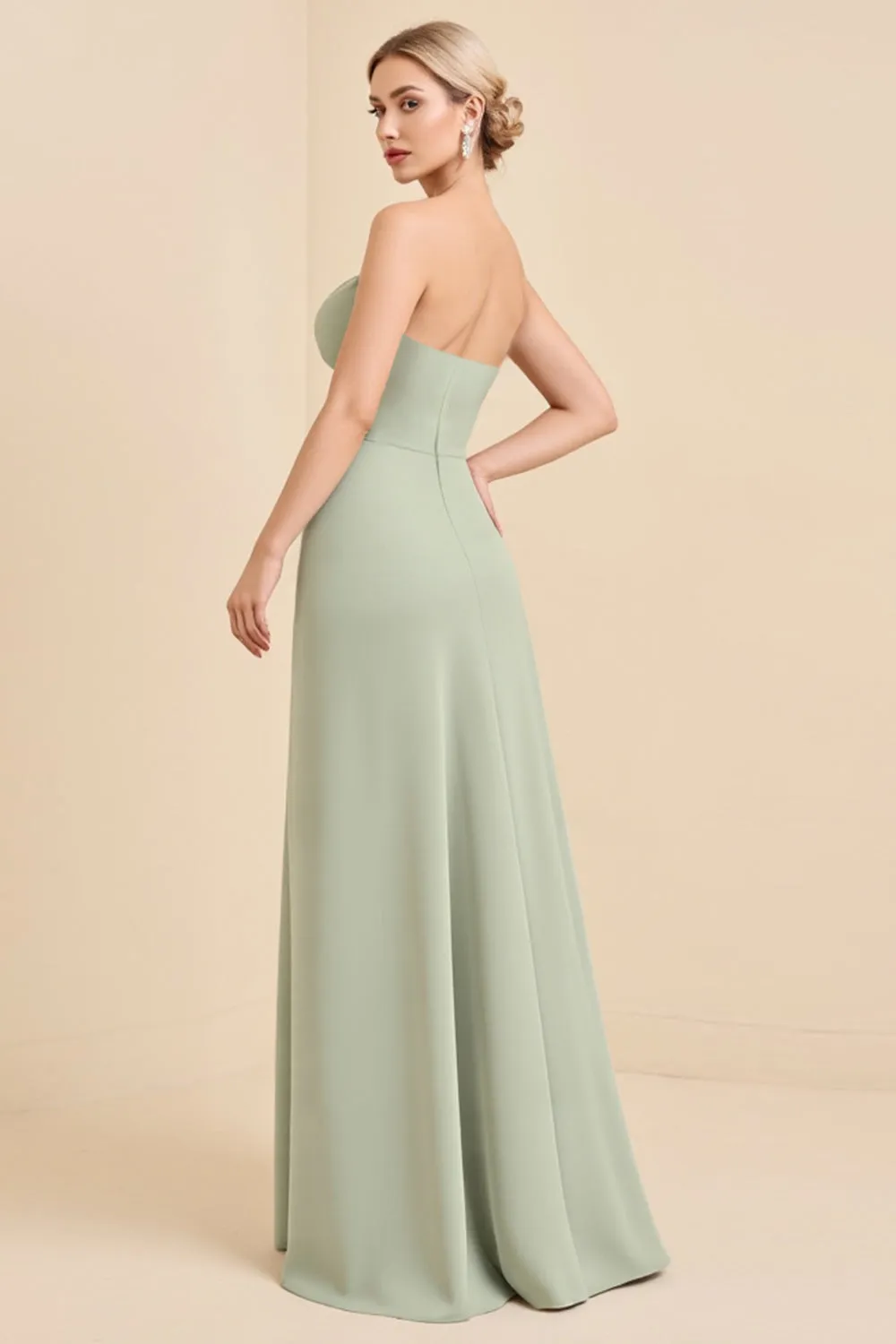 Sage Strapless A Line Chiffon Long Bridesmaid Dress sold by Zapaka product image thumbnail 2