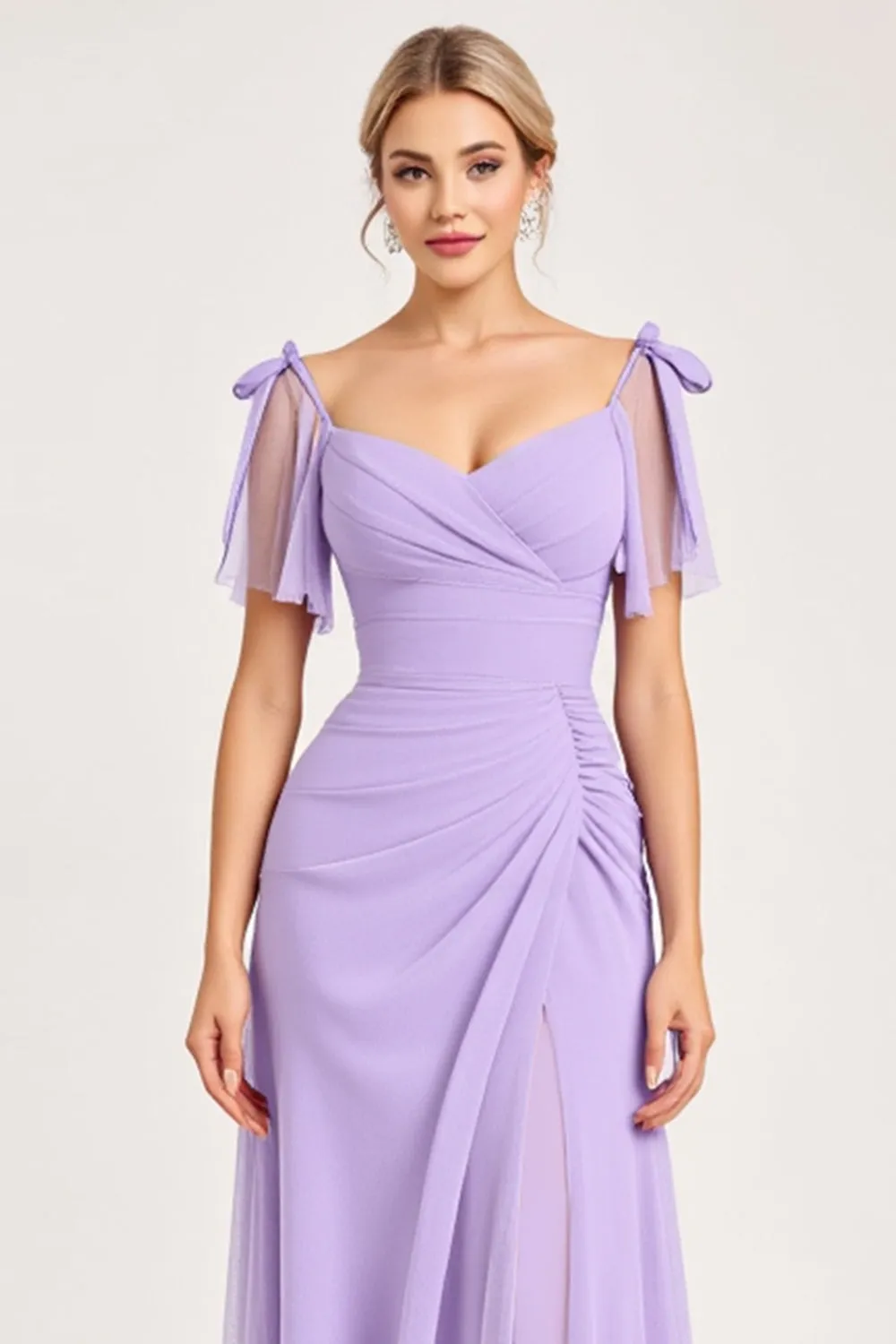 Lilac A Line Long Chiffon Bridesmaid Dress with Slit sold by Zapaka product image thumbnail 4