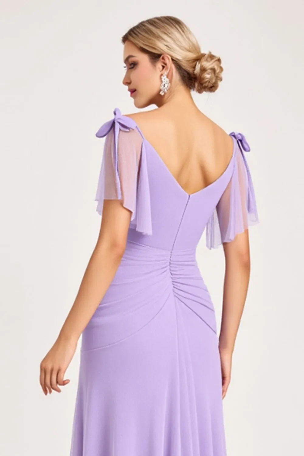 Lilac A Line Long Chiffon Bridesmaid Dress with Slit sold by Zapaka product image thumbnail 5