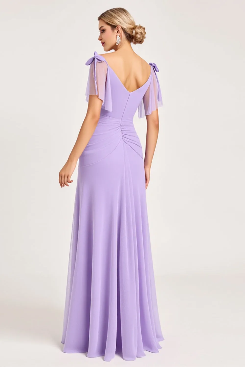 Lilac A Line Long Chiffon Bridesmaid Dress with Slit sold by Zapaka product image thumbnail 2