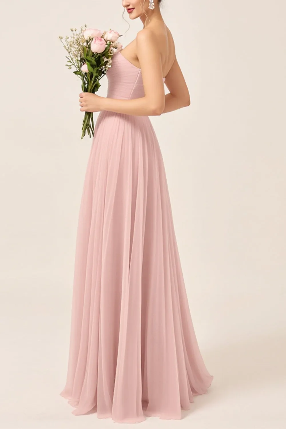 Blush Pink A-Line Strapless Tulle Long Bridesmaid Dress sold by Zapaka product image thumbnail 3