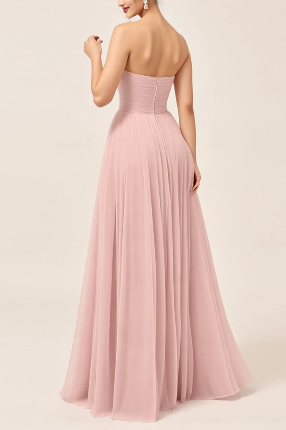 Blush Pink A-Line Strapless Tulle Long Bridesmaid Dress sold by Zapaka product image thumbnail 2
