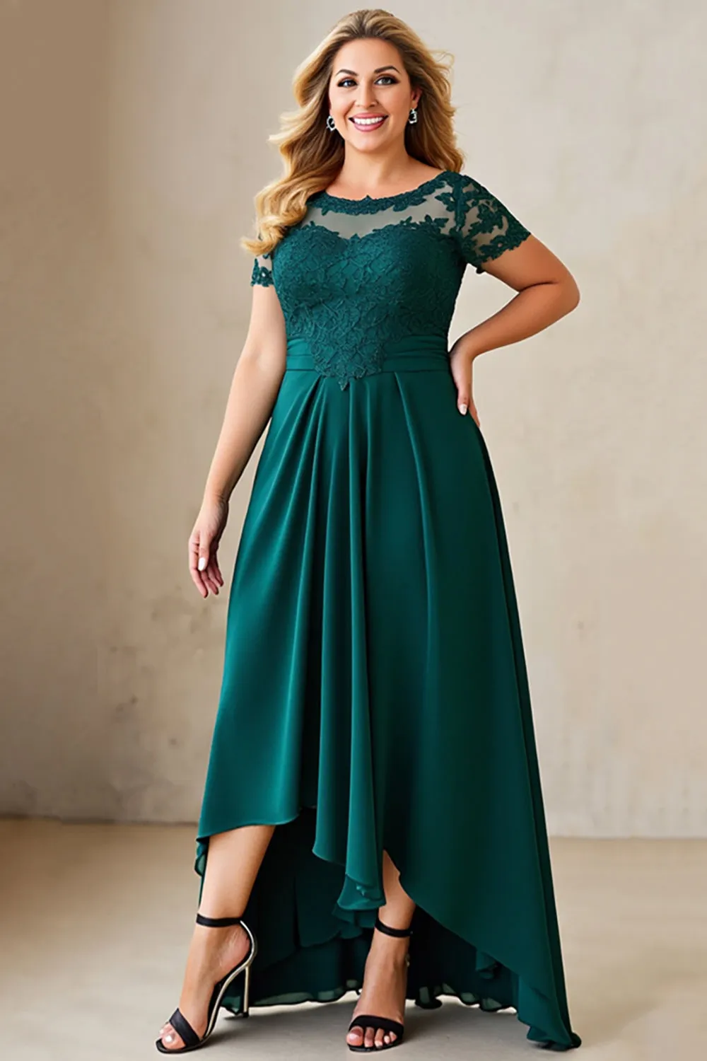 Pine A Line Lace Chiffon Plus Size Mother of the Bride Dress sold by Zapaka