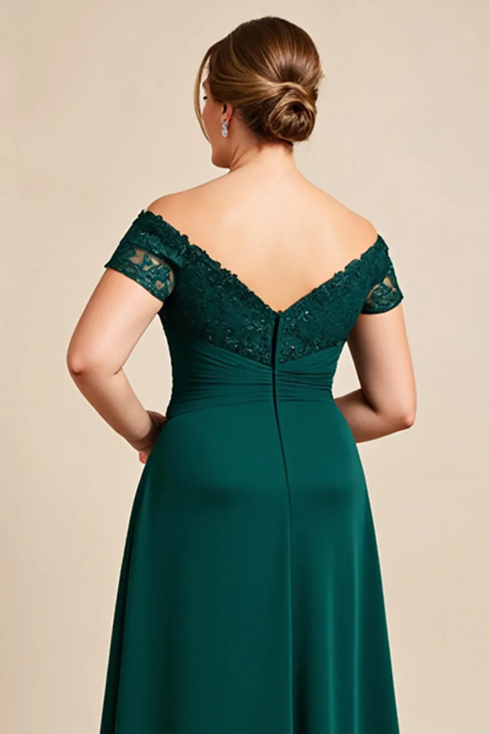 Off The Shoulder A Line Pine Chiffon Lace Plus Size Mother of the Bride Dress sold by Zapaka product image thumbnail 4