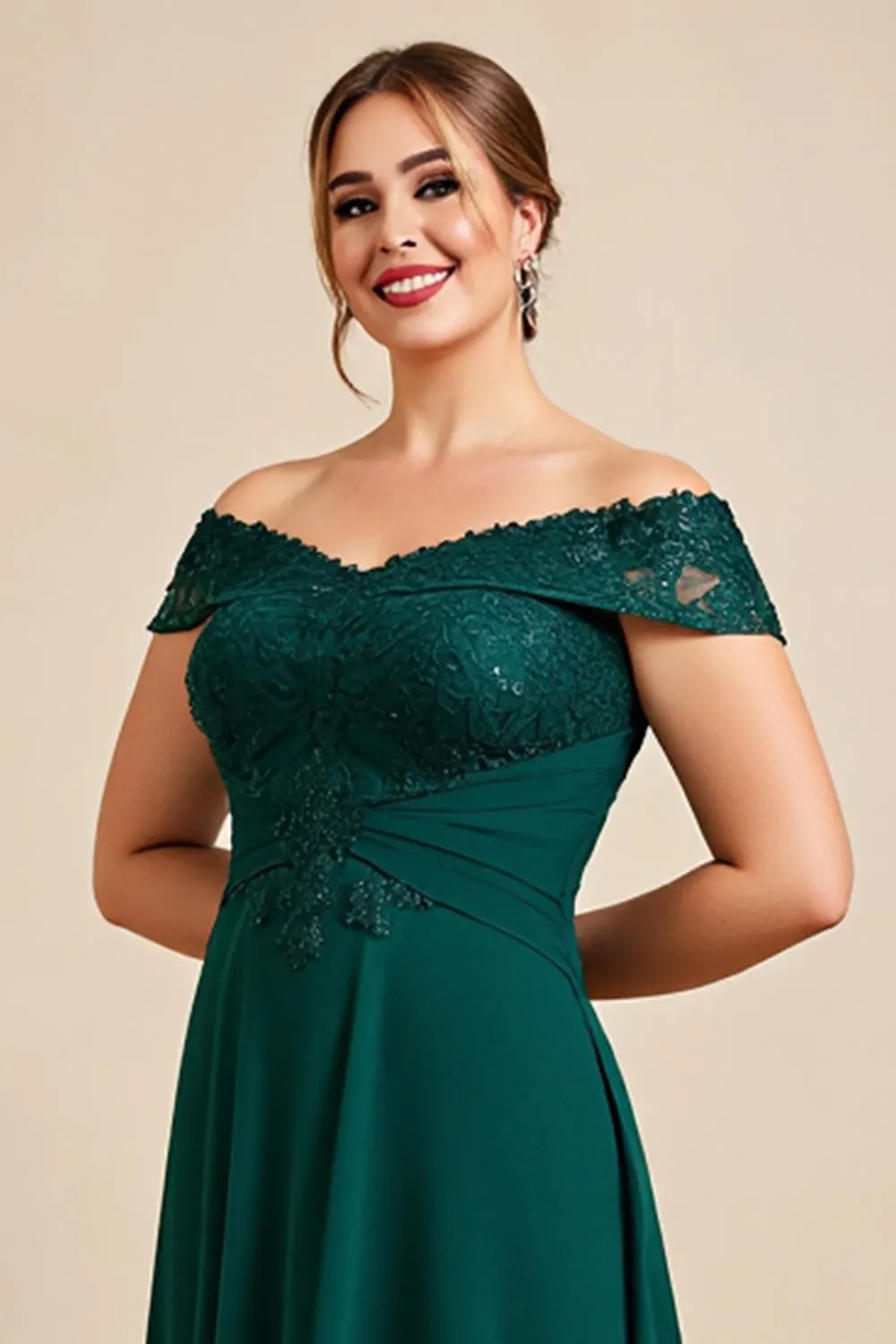 Off The Shoulder A Line Pine Chiffon Lace Plus Size Mother of the Bride Dress sold by Zapaka product image thumbnail 5