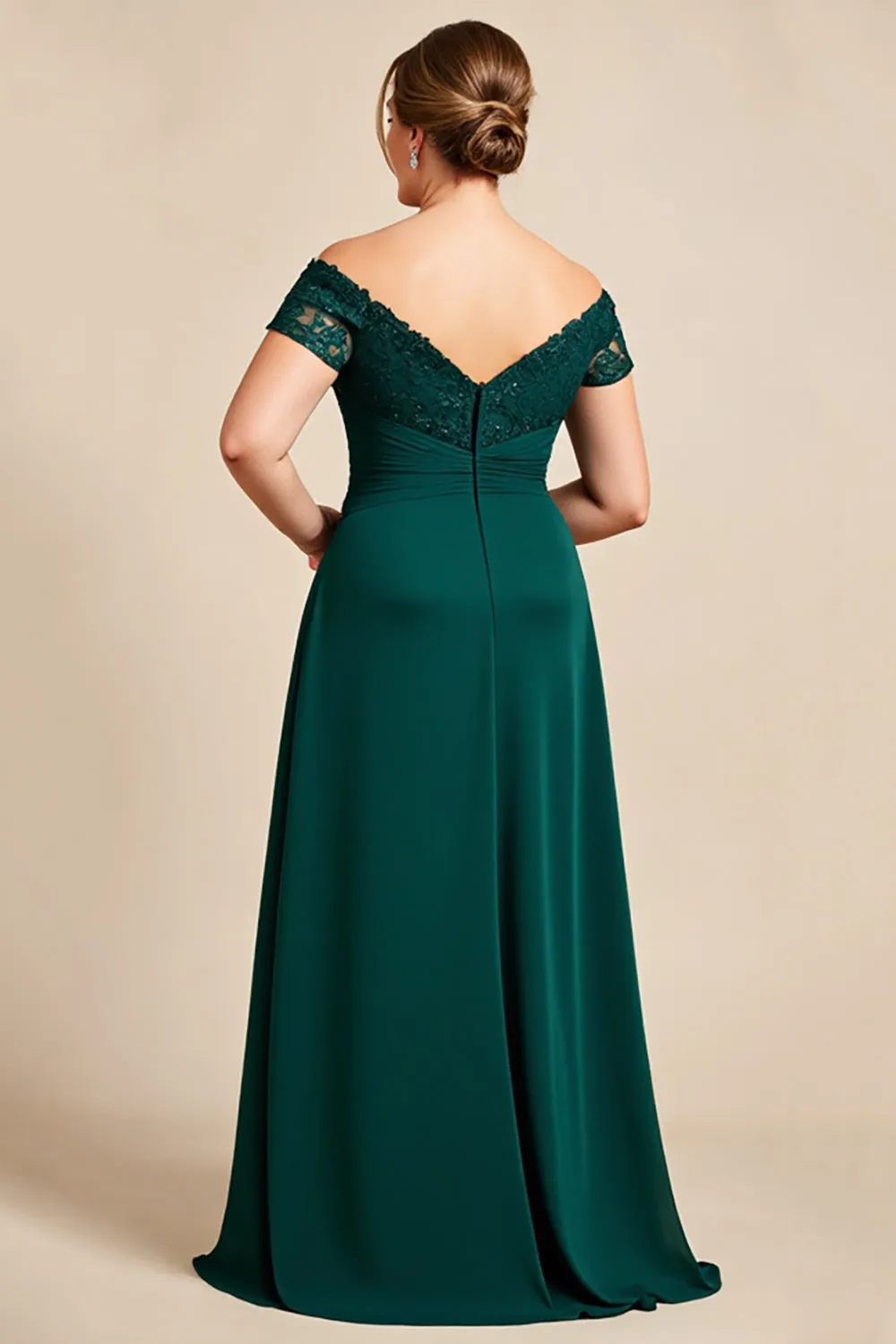 Off The Shoulder A Line Pine Chiffon Lace Plus Size Mother of the Bride Dress sold by Zapaka product image thumbnail 2