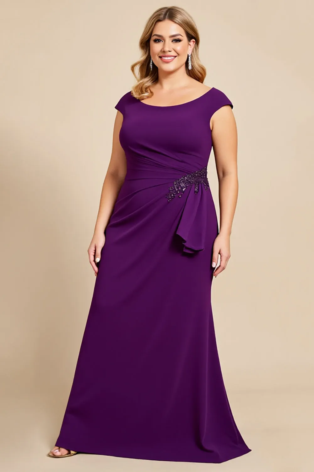 Purple Boat Neck Mermaid Chiffon Plus Size Mother of the Bride Dress sold by Zapaka product image thumbnail 3