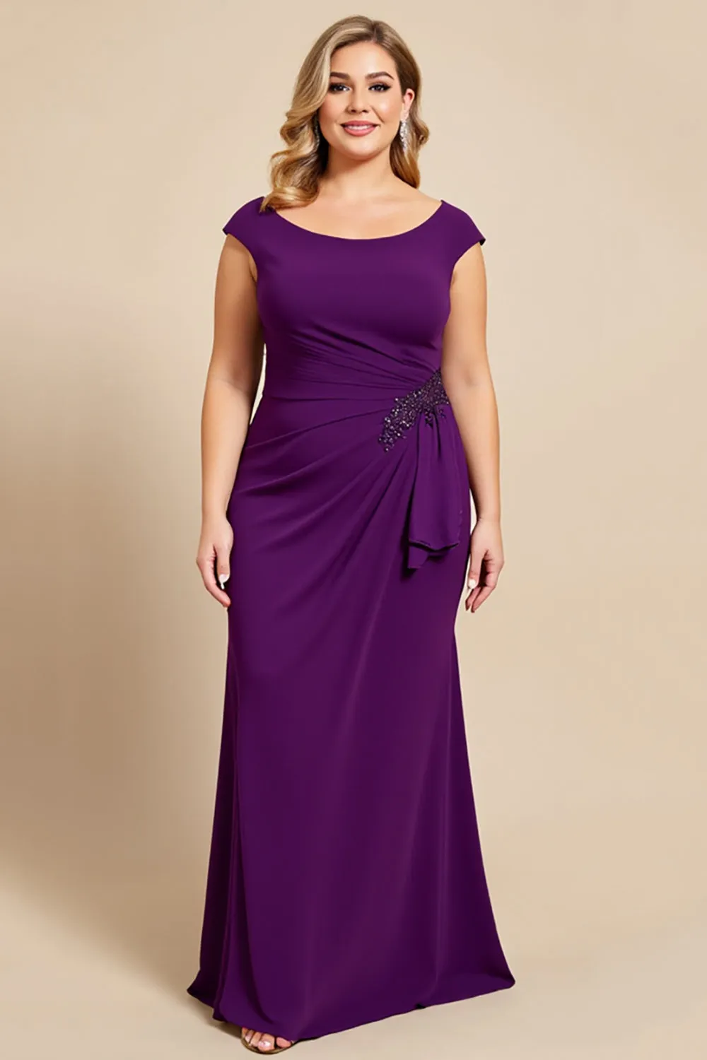 Purple Boat Neck Mermaid Chiffon Plus Size Mother of the Bride Dress sold by Zapaka