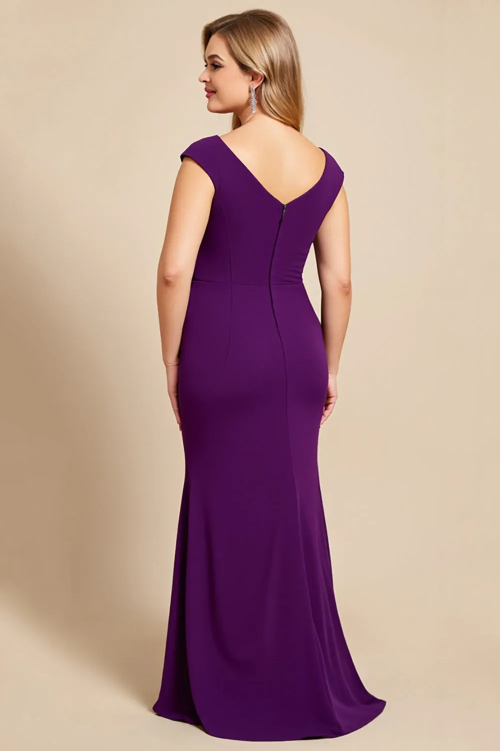 Purple Boat Neck Mermaid Chiffon Plus Size Mother of the Bride Dress sold by Zapaka product image thumbnail 2
