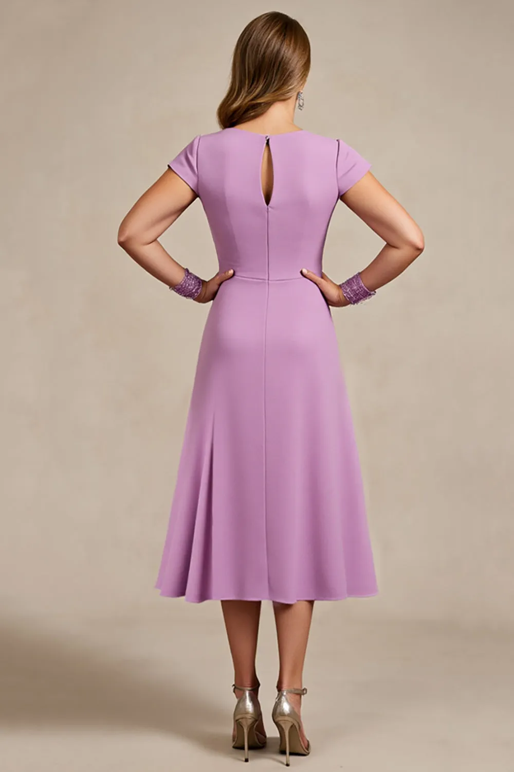 Lilac A Line Ruched Midi Plus Size Mother of the Bride Dress sold by Zapaka product image thumbnail 2