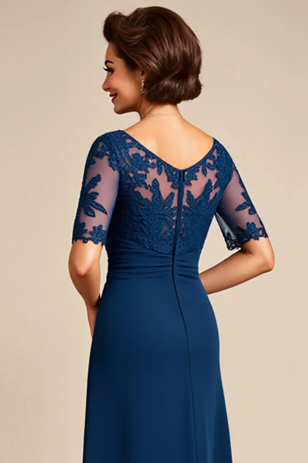 Chiffon Lace Navy Mother of the Bride Dress with Slit sold by Zapaka product image thumbnail 4