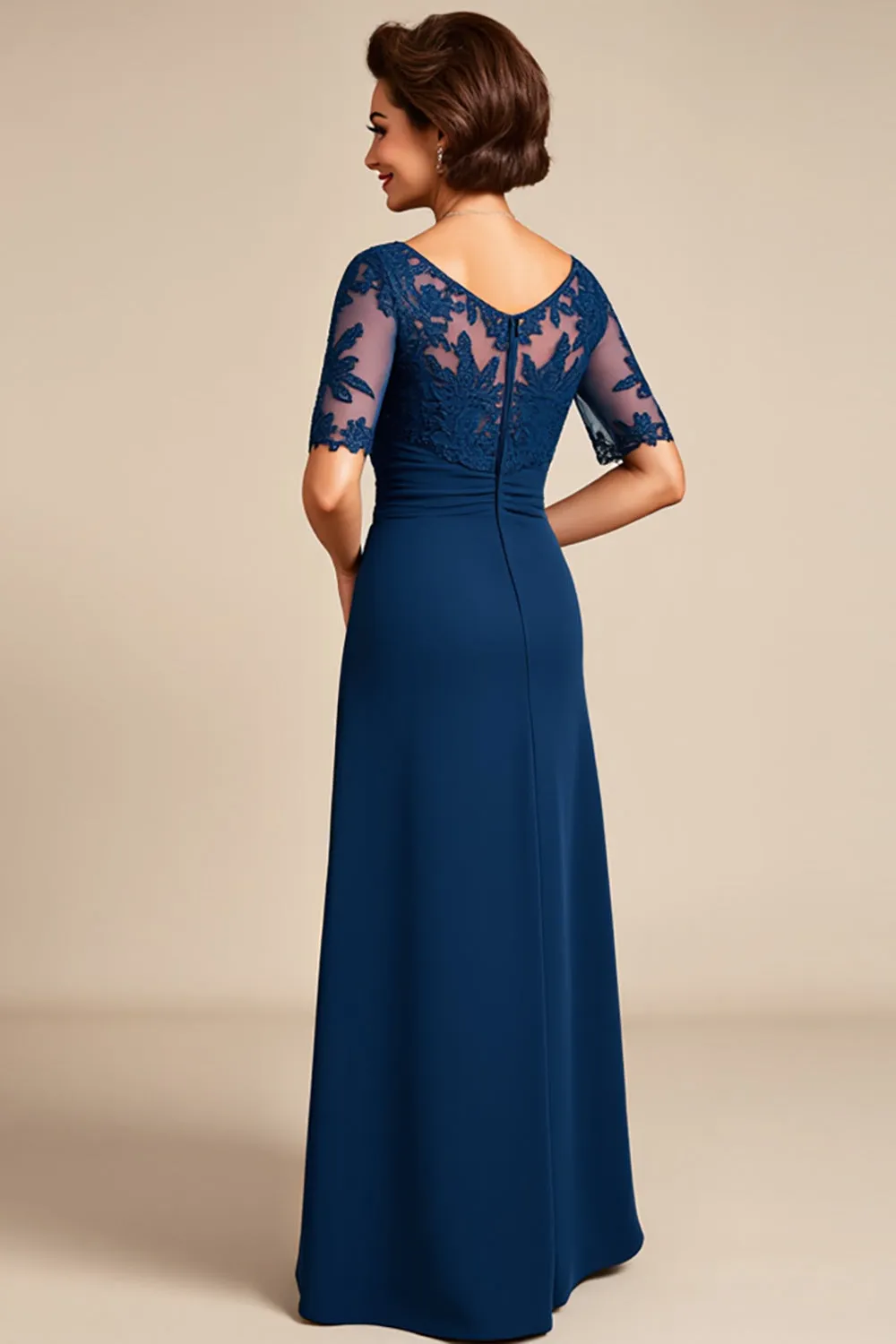 Chiffon Lace Navy Mother of the Bride Dress with Slit sold by Zapaka product image thumbnail 2