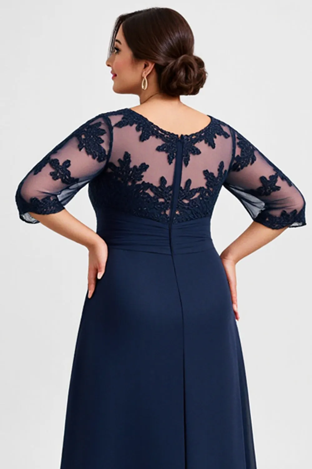 Plus Size Chiffon Lace Navy Mother of the Bride Dress sold by Zapaka product image thumbnail 5