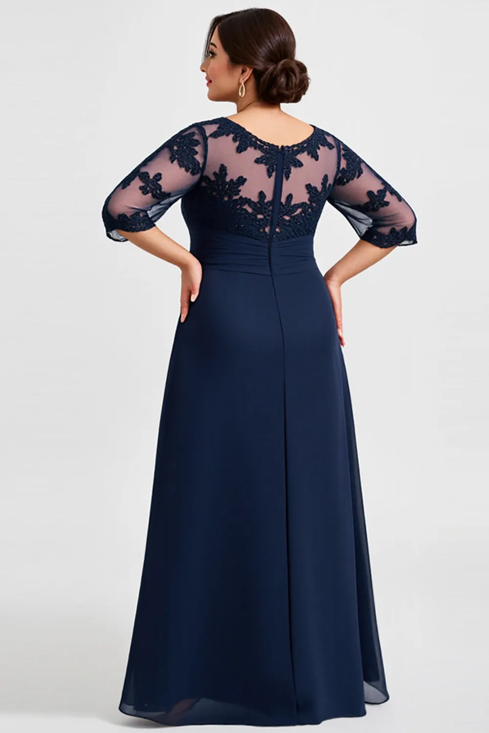 Plus Size Chiffon Lace Navy Mother of the Bride Dress sold by Zapaka product image thumbnail 2
