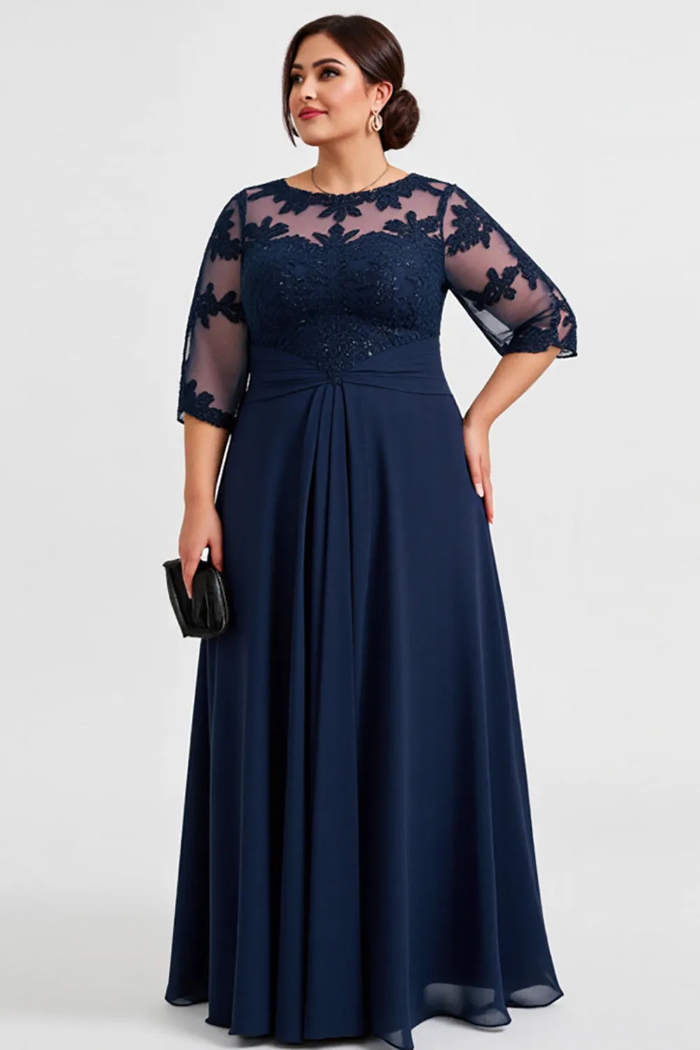 Plus Size Chiffon Lace Navy Mother of the Bride Dress sold by Zapaka product image thumbnail 3