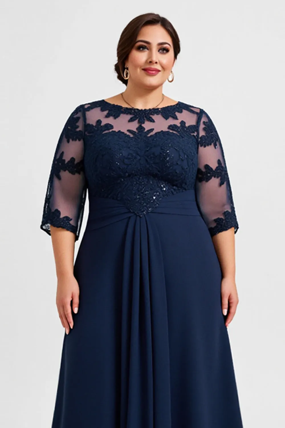 Plus Size Chiffon Lace Navy Mother of the Bride Dress sold by Zapaka product image thumbnail 4
