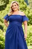 Navy Plus Size Ruched Off the Shoulder Mother of the Bride Dress sold by Zapaka