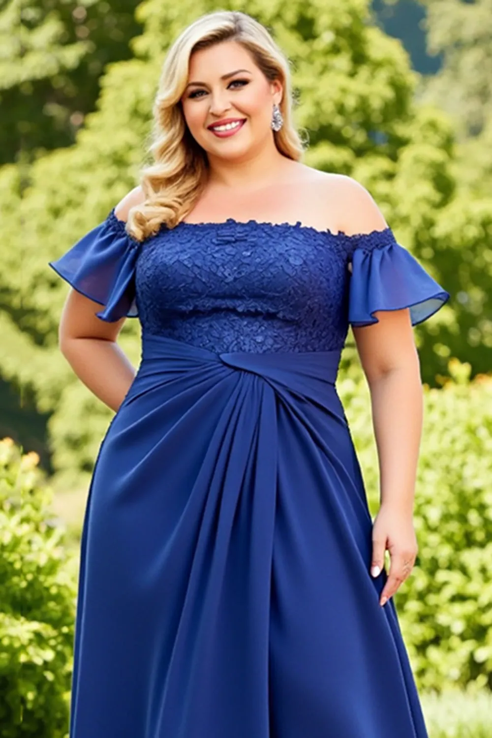 Navy Plus Size Ruched Off the Shoulder Mother of the Bride Dress sold by Zapaka product image thumbnail 3