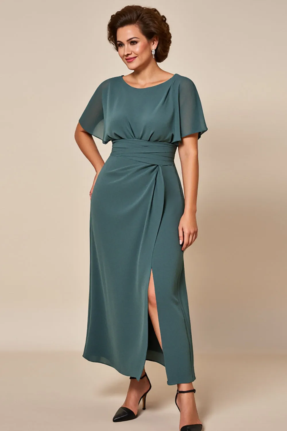 Grey Blue Chiffon Sheath Mother of the Bride Dress with Slit sold by Zapaka