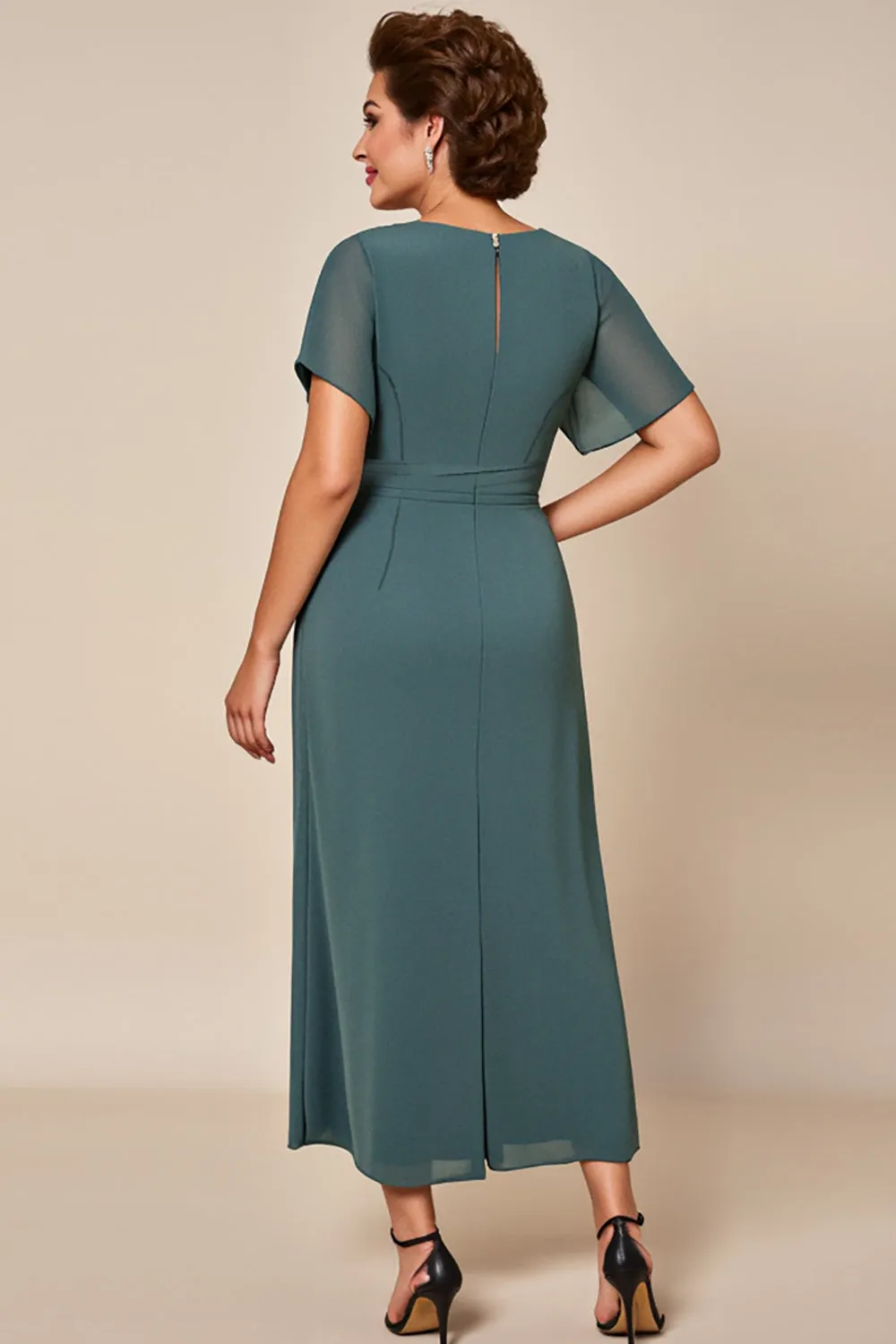 Grey Blue Chiffon Sheath Mother of the Bride Dress with Slit sold by Zapaka product image thumbnail 2