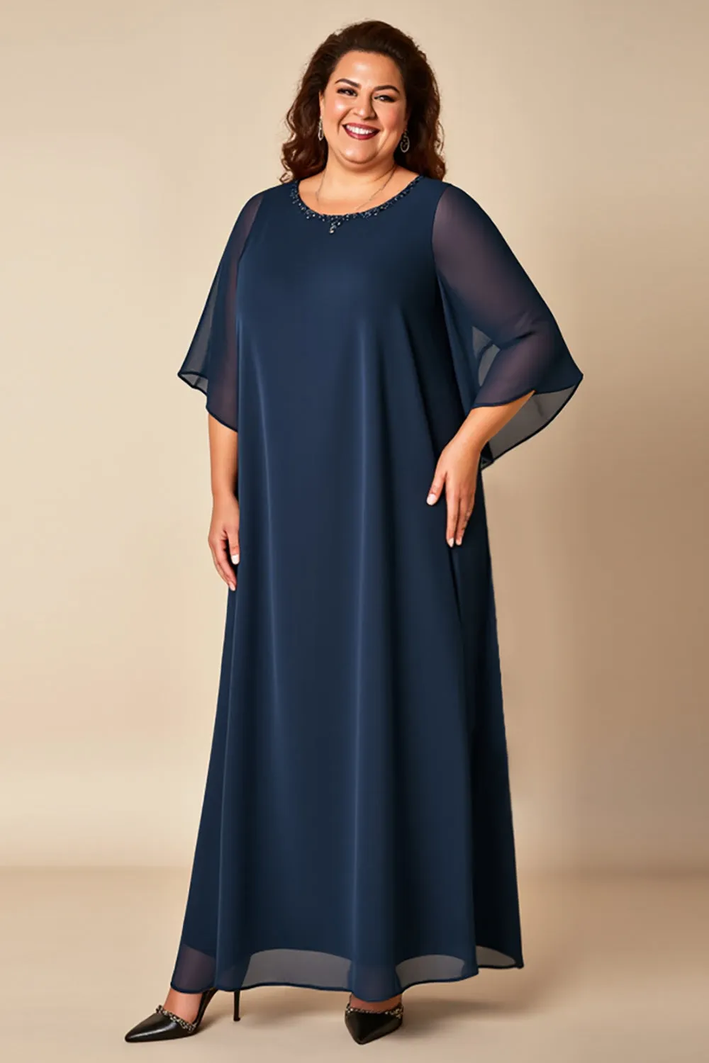 Navy Plus Size Sheath Chiffon Mother of the Bride Dress sold by Zapaka