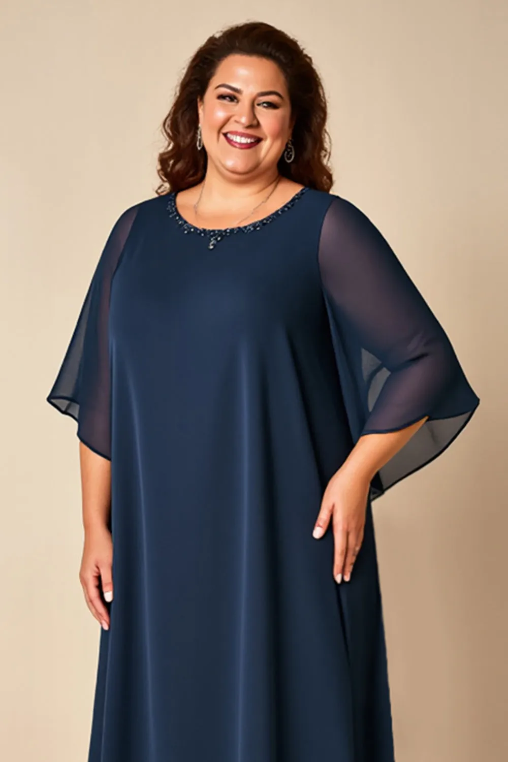 Navy Plus Size Sheath Chiffon Mother of the Bride Dress sold by Zapaka product image thumbnail 3