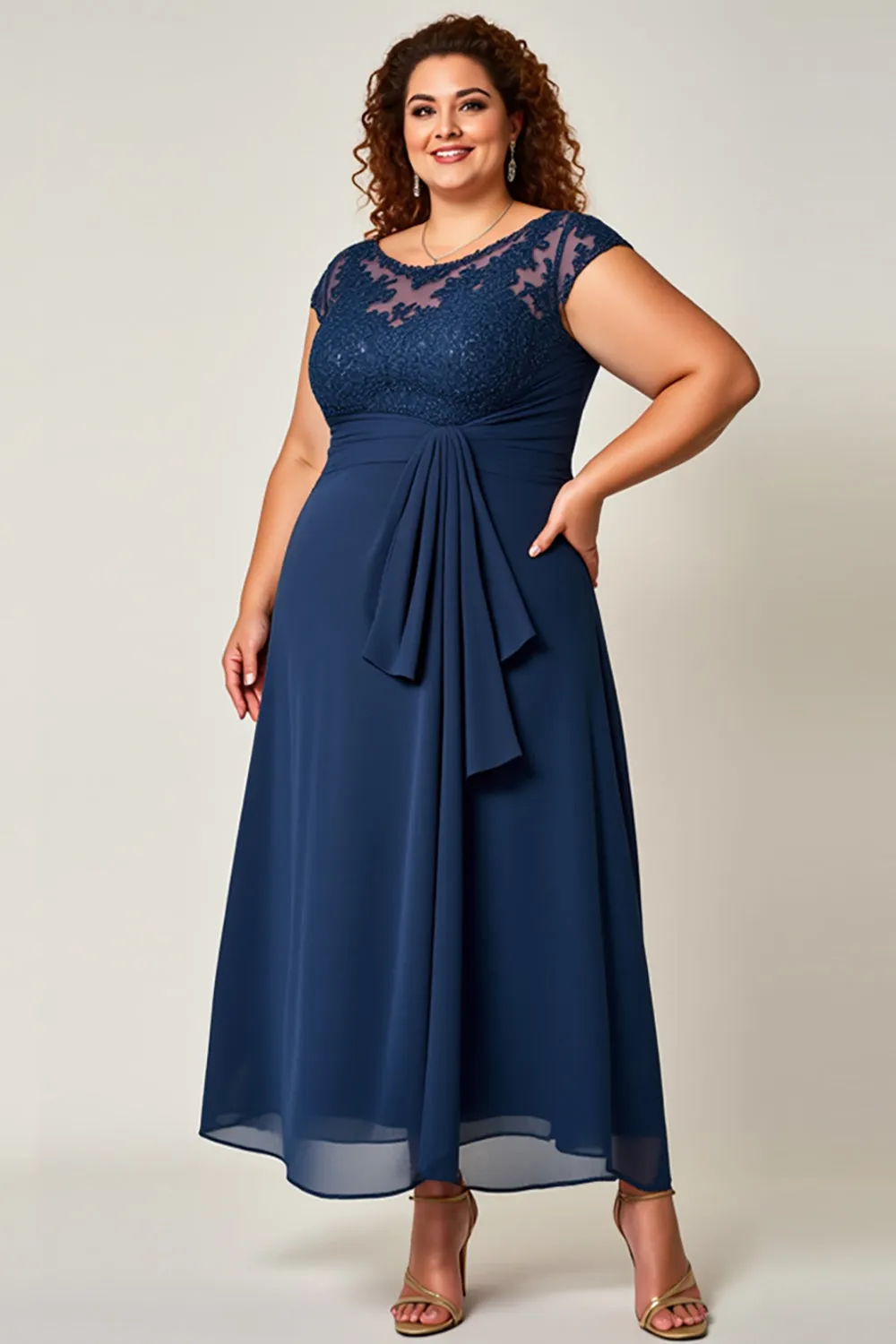 Plus Size Lace Chiffon Navy Mother of the Bride Dress sold by Zapaka product image thumbnail 2
