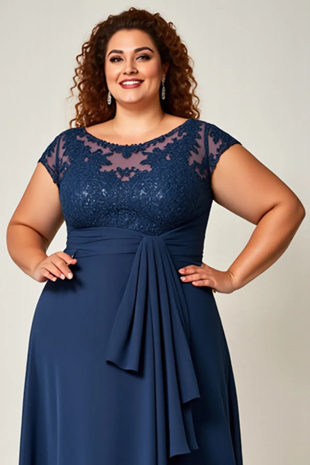 Plus Size Lace Chiffon Navy Mother of the Bride Dress sold by Zapaka product image thumbnail 3